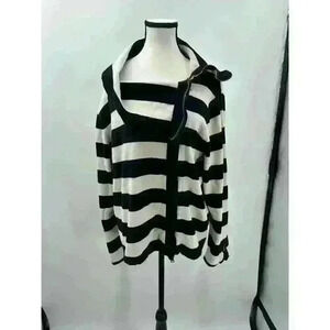 Lane Bryant Women's Black & White Striped High Collar Zip Up Cotton Jacket 18/20